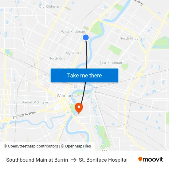Southbound Main at Burrin to St. Boniface Hospital map