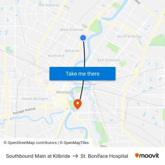 Southbound Main at Kilbride to St. Boniface Hospital map