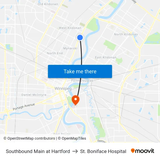 Southbound Main at Hartford to St. Boniface Hospital map