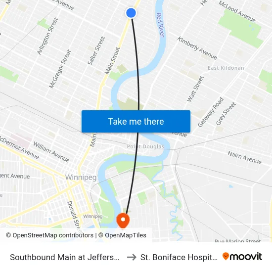 Southbound Main at Jefferson to St. Boniface Hospital map