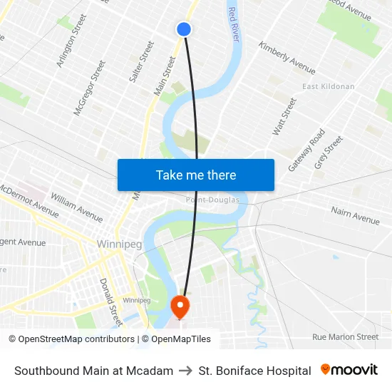 Southbound Main at Mcadam to St. Boniface Hospital map