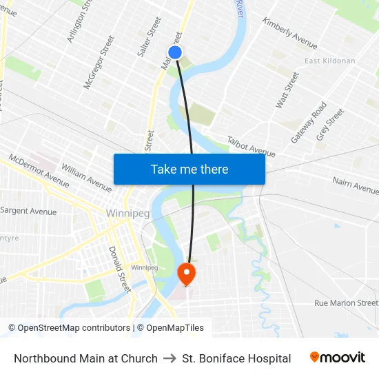 Northbound Main at Church to St. Boniface Hospital map