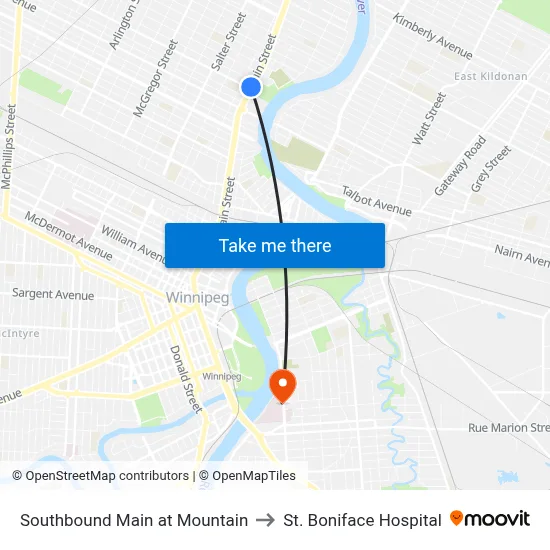 Southbound Main at Mountain to St. Boniface Hospital map