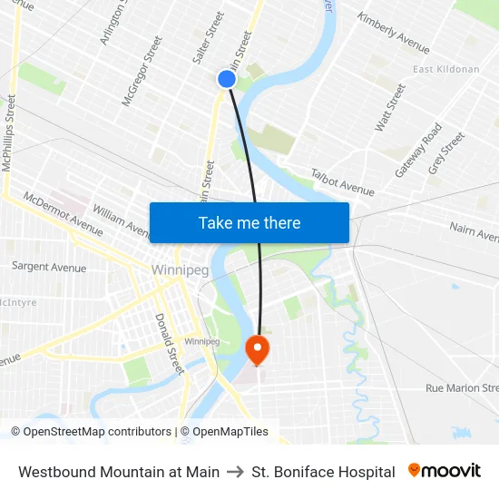 Westbound Mountain at Main to St. Boniface Hospital map