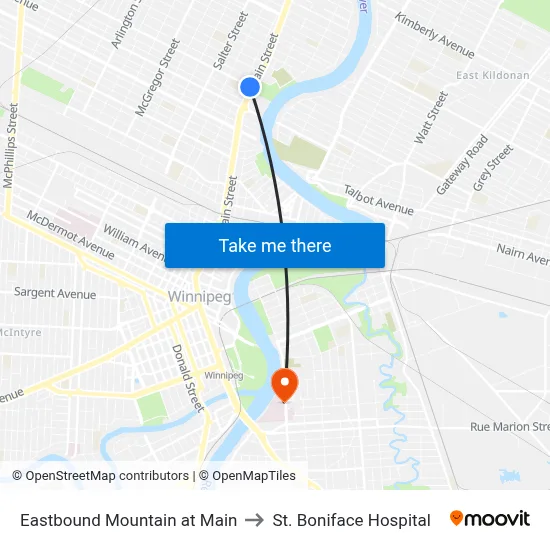 Eastbound Mountain at Main to St. Boniface Hospital map