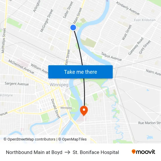 Northbound Main at Boyd to St. Boniface Hospital map
