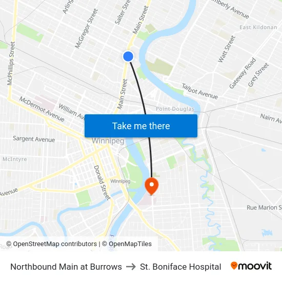 Northbound Main at Burrows to St. Boniface Hospital map