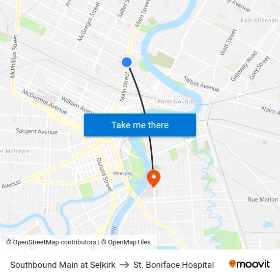 Southbound Main at Selkirk to St. Boniface Hospital map