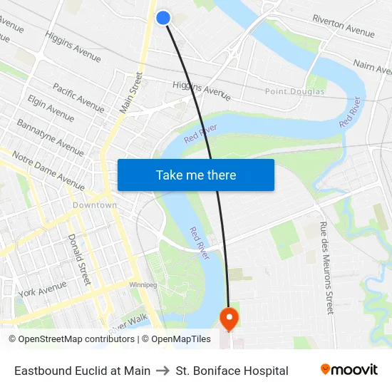 Eastbound Euclid at Main to St. Boniface Hospital map