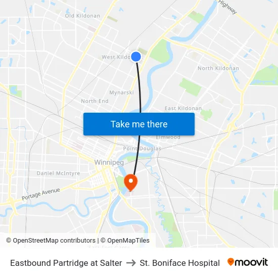 Eastbound Partridge at Salter to St. Boniface Hospital map