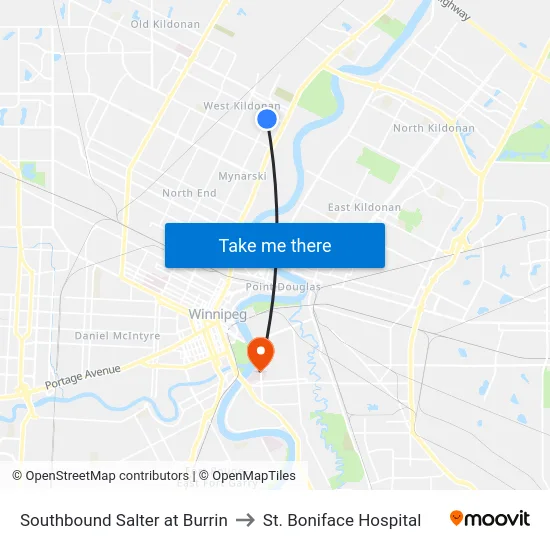 Southbound Salter at Burrin to St. Boniface Hospital map