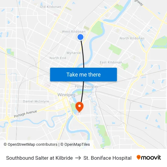 Southbound Salter at Kilbride to St. Boniface Hospital map
