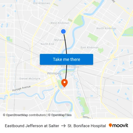 Eastbound Jefferson at Salter to St. Boniface Hospital map