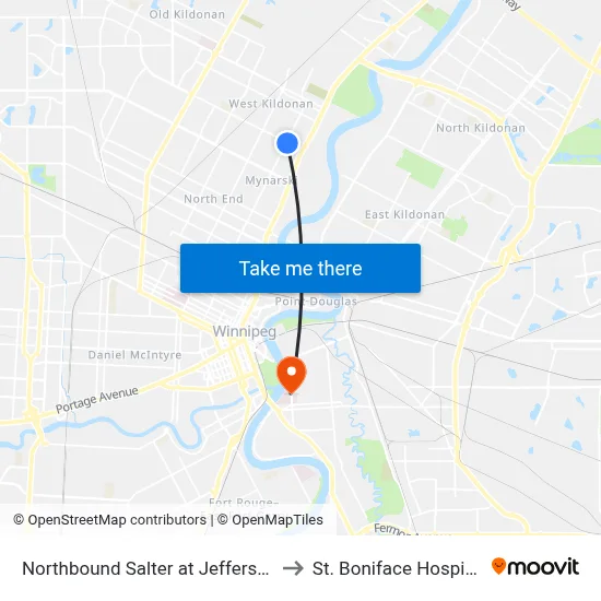 Northbound Salter at Jefferson to St. Boniface Hospital map