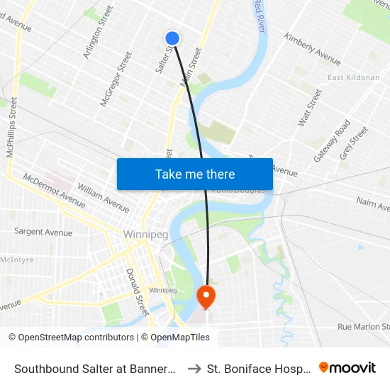 Southbound Salter at Bannerman to St. Boniface Hospital map