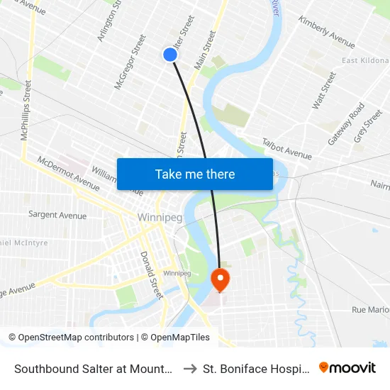 Southbound Salter at Mountain to St. Boniface Hospital map