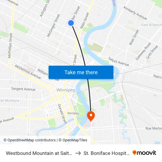 Westbound Mountain at Salter to St. Boniface Hospital map