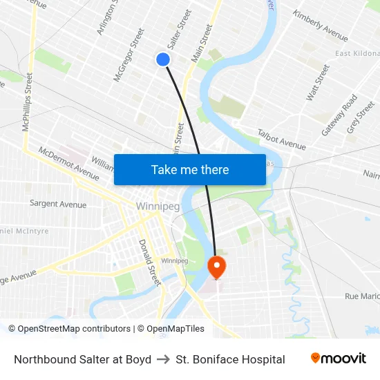 Northbound Salter at Boyd to St. Boniface Hospital map