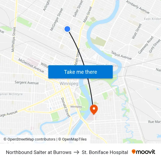 Northbound Salter at Burrows to St. Boniface Hospital map