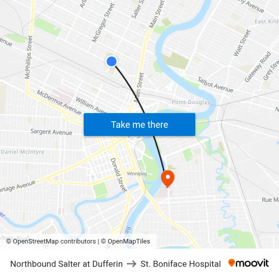 Northbound Salter at Dufferin to St. Boniface Hospital map