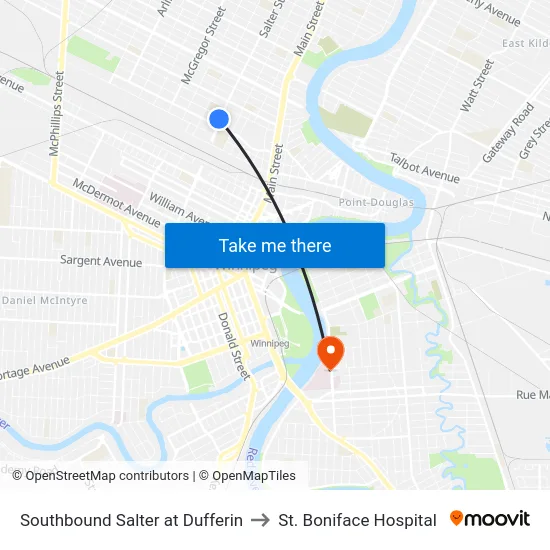 Southbound Salter at Dufferin to St. Boniface Hospital map
