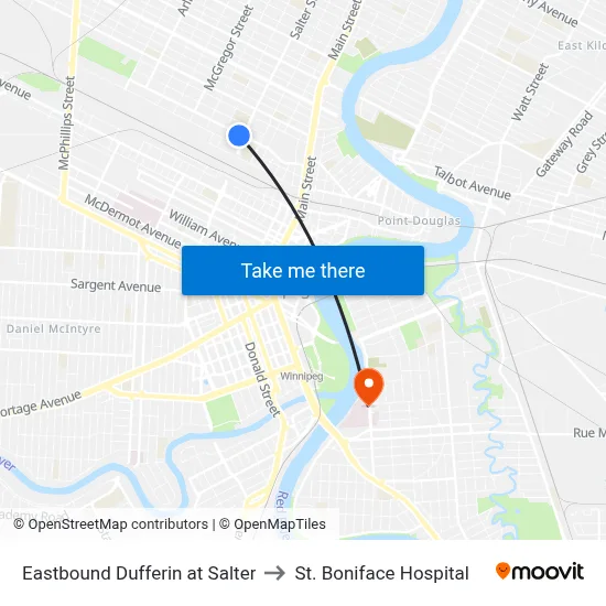 Eastbound Dufferin at Salter to St. Boniface Hospital map