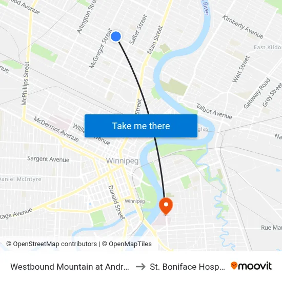 Westbound Mountain at Andrews to St. Boniface Hospital map