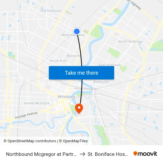 Northbound Mcgregor at Partridge to St. Boniface Hospital map