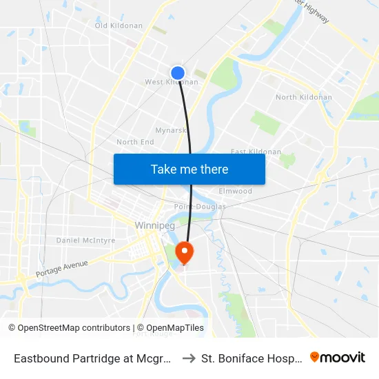 Eastbound Partridge at Mcgregor to St. Boniface Hospital map