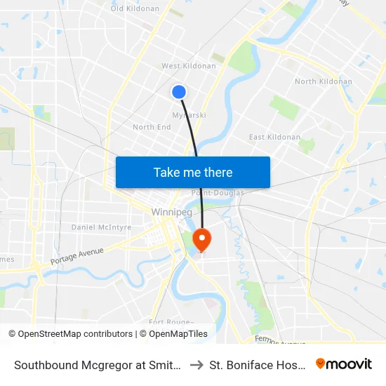 Southbound Mcgregor at Smithfield to St. Boniface Hospital map
