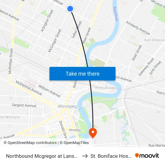Northbound Mcgregor at Lansdowne to St. Boniface Hospital map