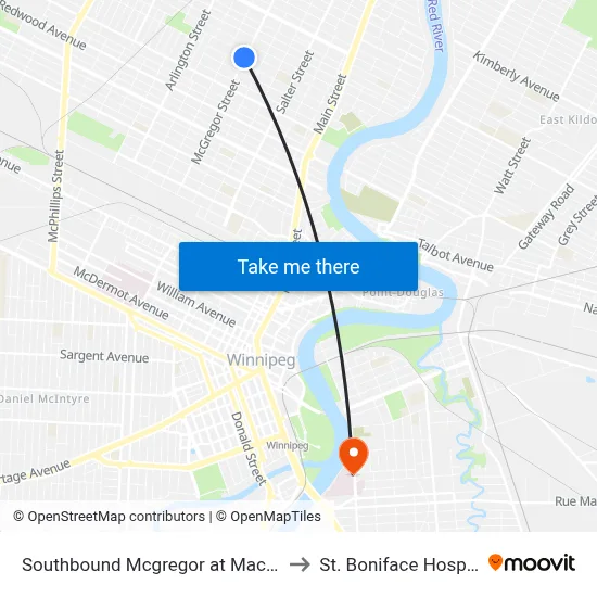 Southbound Mcgregor at Machray to St. Boniface Hospital map