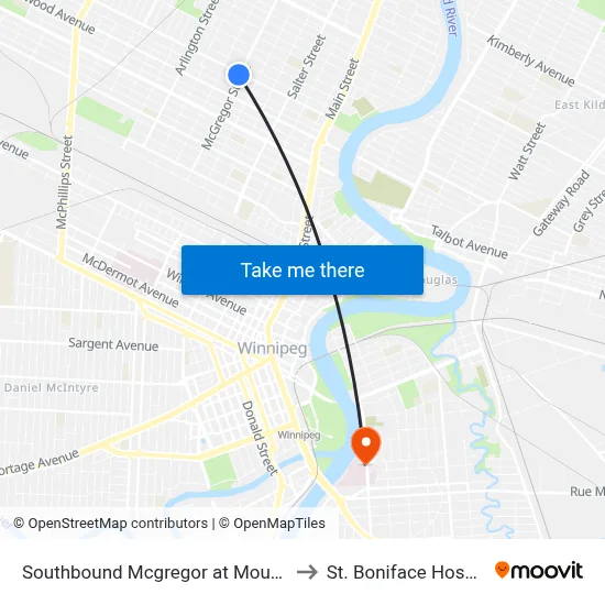 Southbound Mcgregor at Mountain to St. Boniface Hospital map