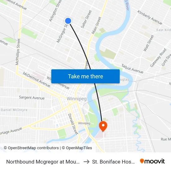 Northbound Mcgregor at Mountain to St. Boniface Hospital map