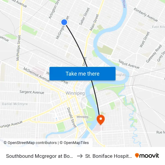 Southbound Mcgregor at Boyd to St. Boniface Hospital map
