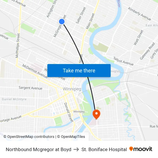 Northbound Mcgregor at Boyd to St. Boniface Hospital map