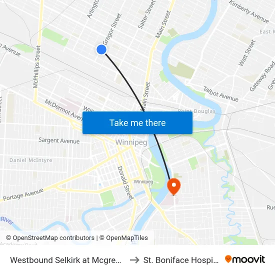 Westbound Selkirk at Mcgregor to St. Boniface Hospital map