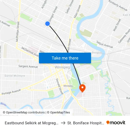 Eastbound Selkirk at Mcgregor to St. Boniface Hospital map