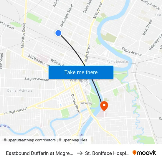 Eastbound Dufferin at Mcgregor to St. Boniface Hospital map