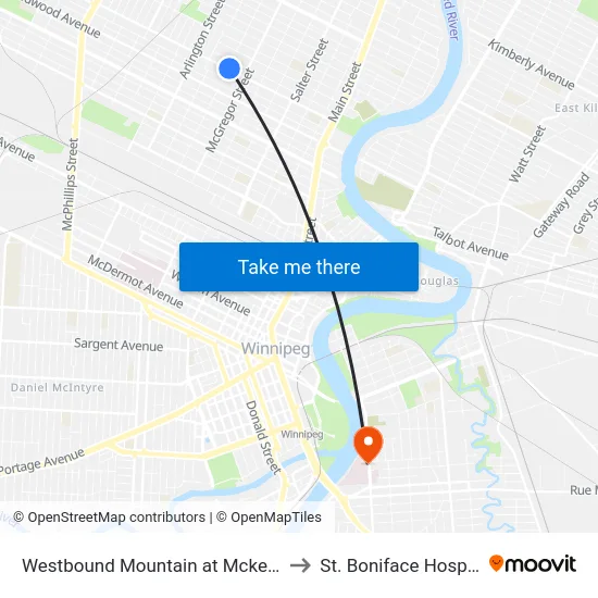 Westbound Mountain at Mckenzie to St. Boniface Hospital map