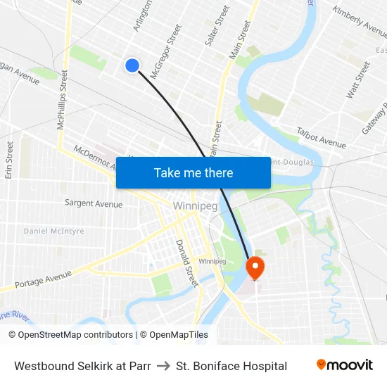 Westbound Selkirk at Parr to St. Boniface Hospital map
