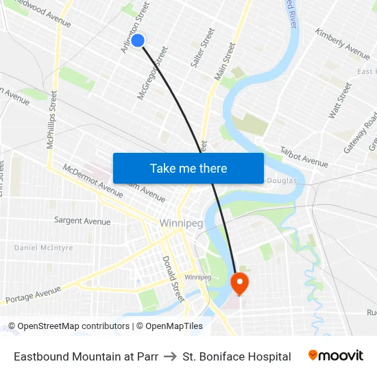Eastbound Mountain at Parr to St. Boniface Hospital map