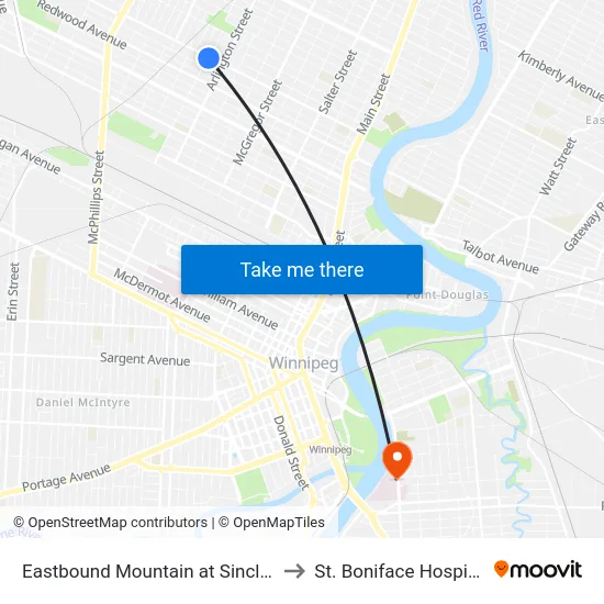 Eastbound Mountain at Sinclair to St. Boniface Hospital map