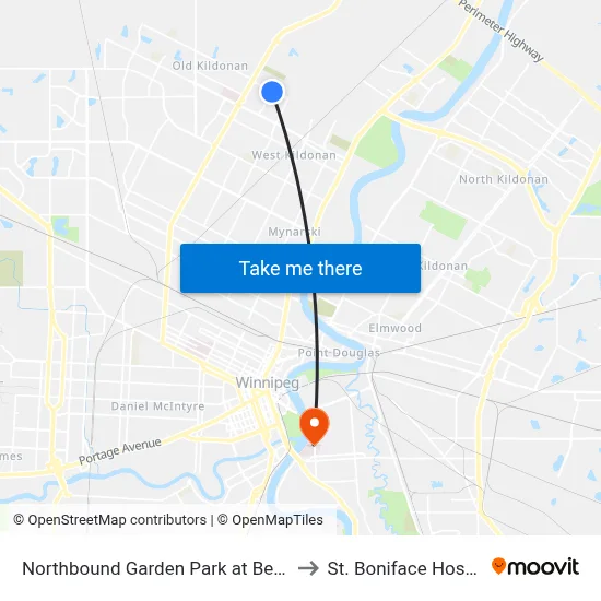 Northbound Garden Park at Beecher to St. Boniface Hospital map