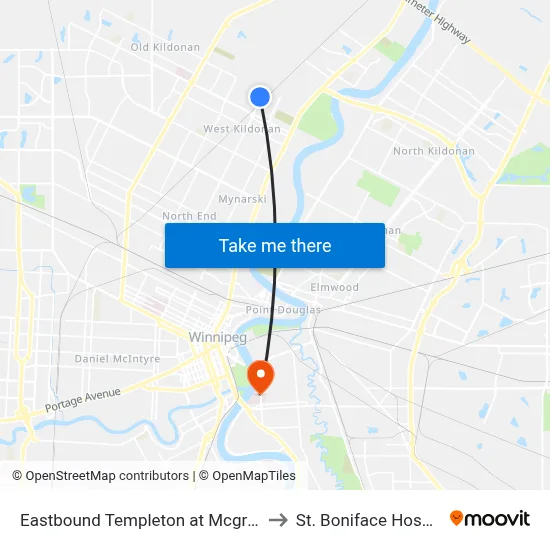 Eastbound Templeton at Mcgregor to St. Boniface Hospital map