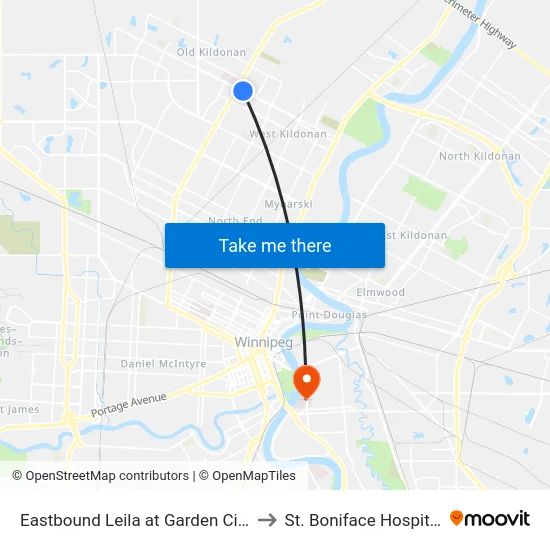Eastbound Leila at Garden City to St. Boniface Hospital map