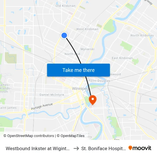 Westbound Inkster at Wiginton to St. Boniface Hospital map