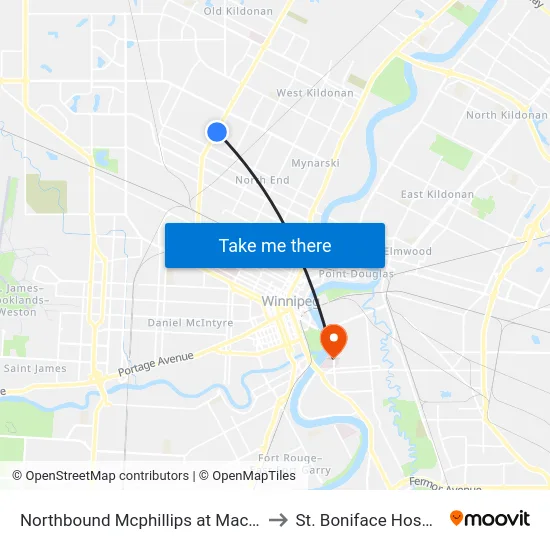 Northbound Mcphillips at Machray to St. Boniface Hospital map