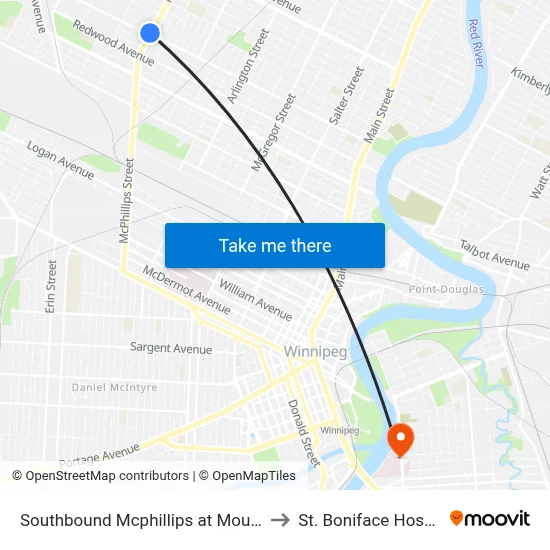 Southbound Mcphillips at Mountain to St. Boniface Hospital map