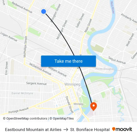 Eastbound Mountain at Airlies to St. Boniface Hospital map